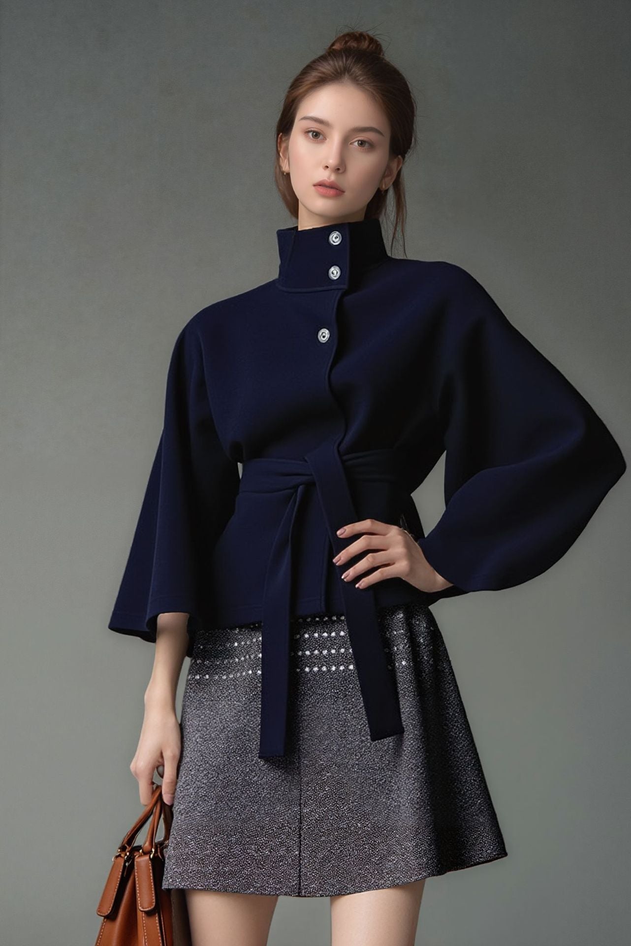 Street-wave Hooded Cape Coat For Women, Elegant Transitional Outerwear Belted For Chic Comfort