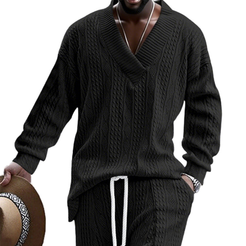 Street Wave Mens Cable Knit V Neck Sweater Ultra Soft Cozy Knitwear For Casual Style