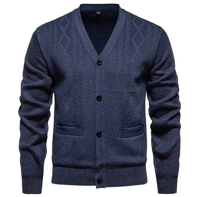 Streetwave Mens Knit Cardigan With Textured Pattern Breathable Cotton Comfort Warmth