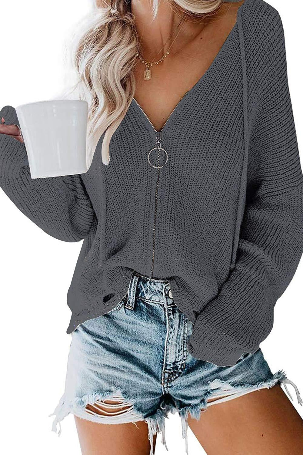 Street-wave Women's Zippered Knit Pullover With Wide Loose Fit Soft Cozy Comfort For Women