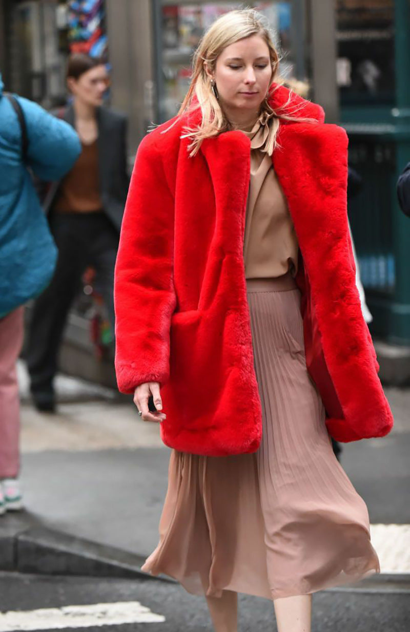 Street-Wave Pink Faux Fur Coat For Women Chic Plush Warmth Vegan Animal-Friendly