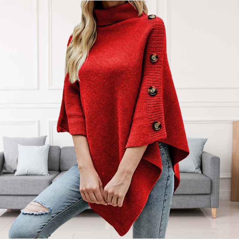 Street-Wave Cozy Elegant Poncho Sweater With Button Sleeve Details For Women Warm