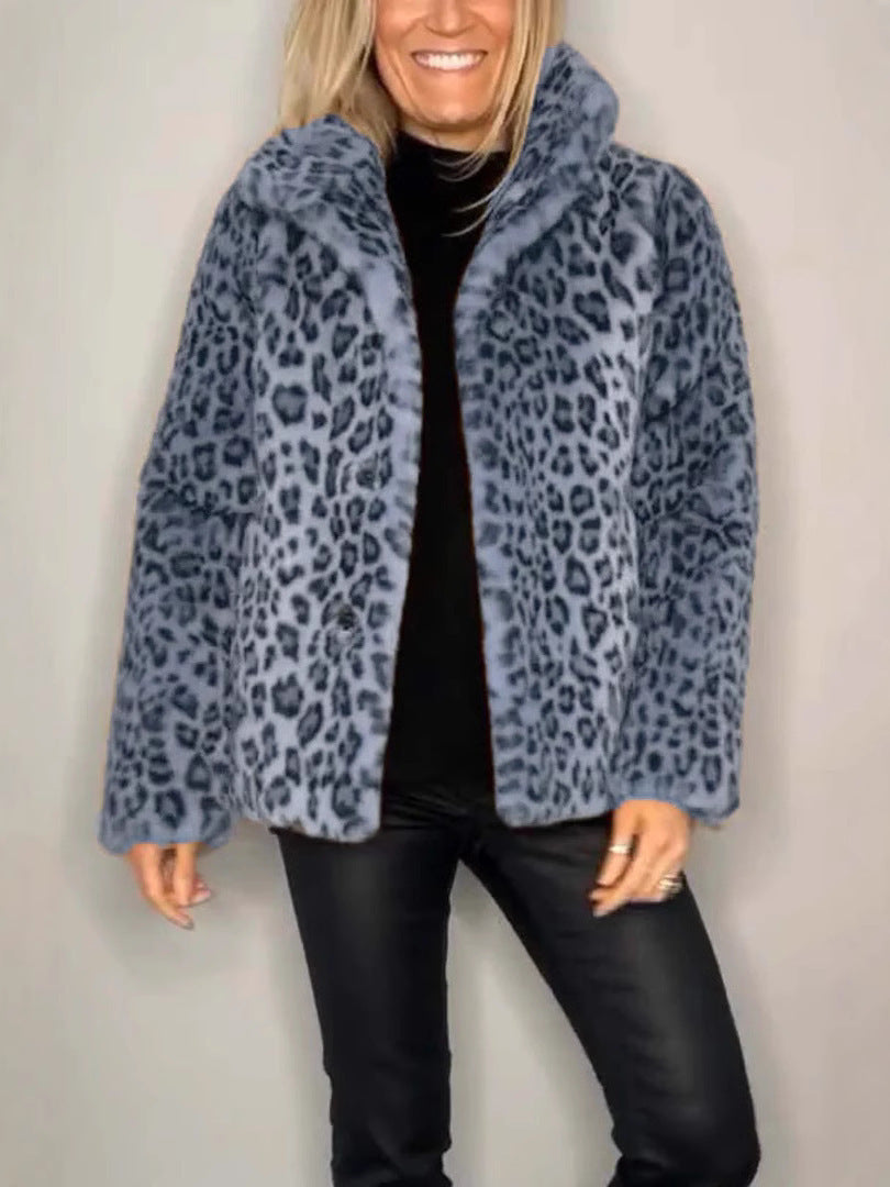 Street Wave Leopard Print Faux Fur Coat For Women Oversized Fit Lapel Collar Luxurious Style