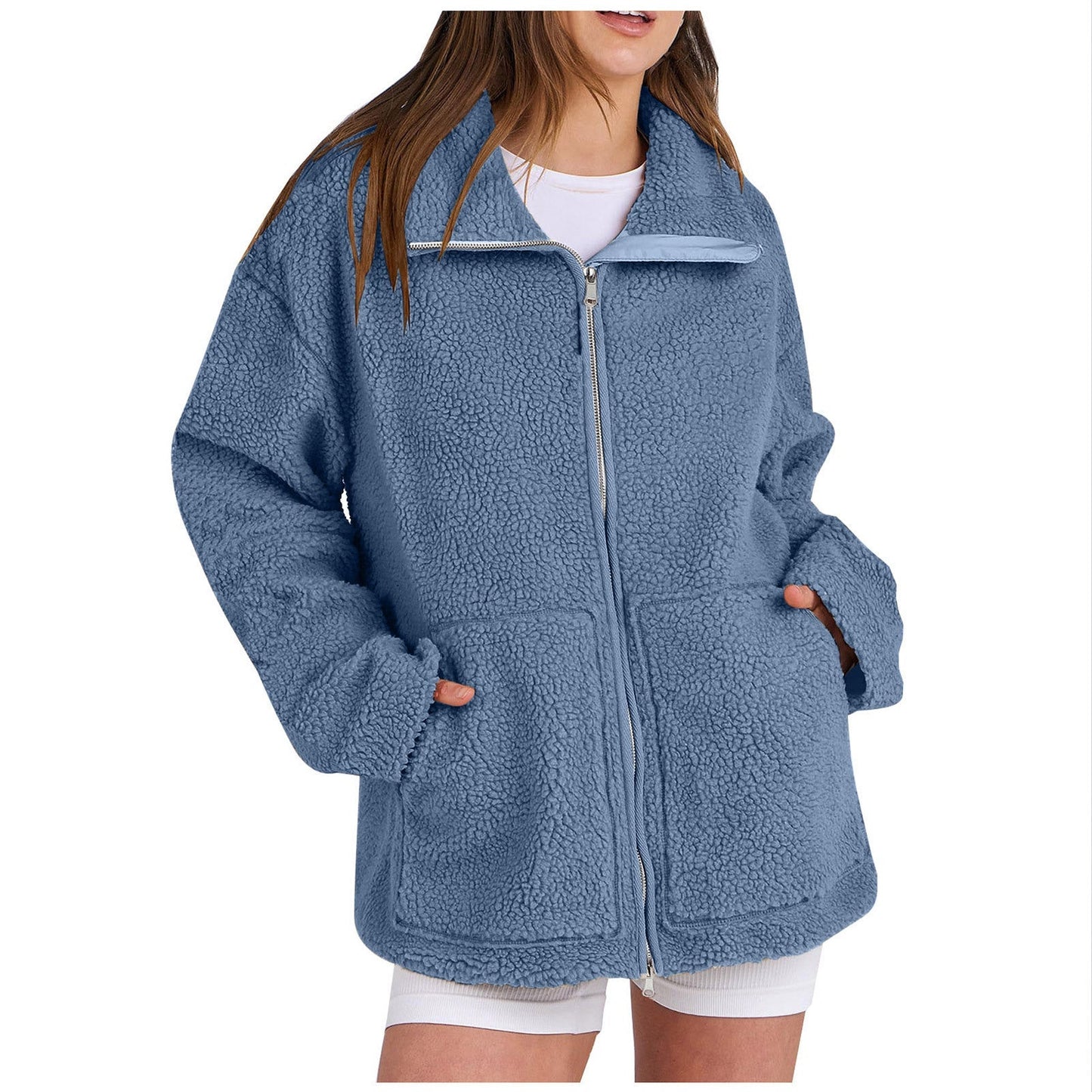 Women Cozy Fleece Hoodie Street-Wave Plush Sherpa Zip Up Warmth And Daily Comfort