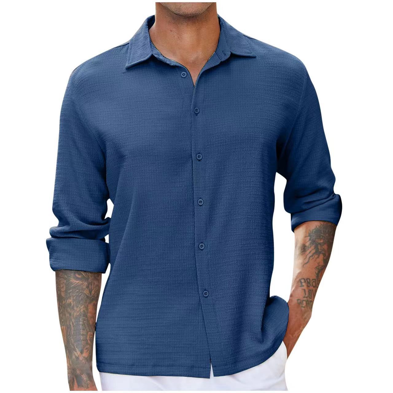 Street-wave Mens Long Sleeve Shirt Elegant Textured Fabric Modern Cut For Style Conscious Men