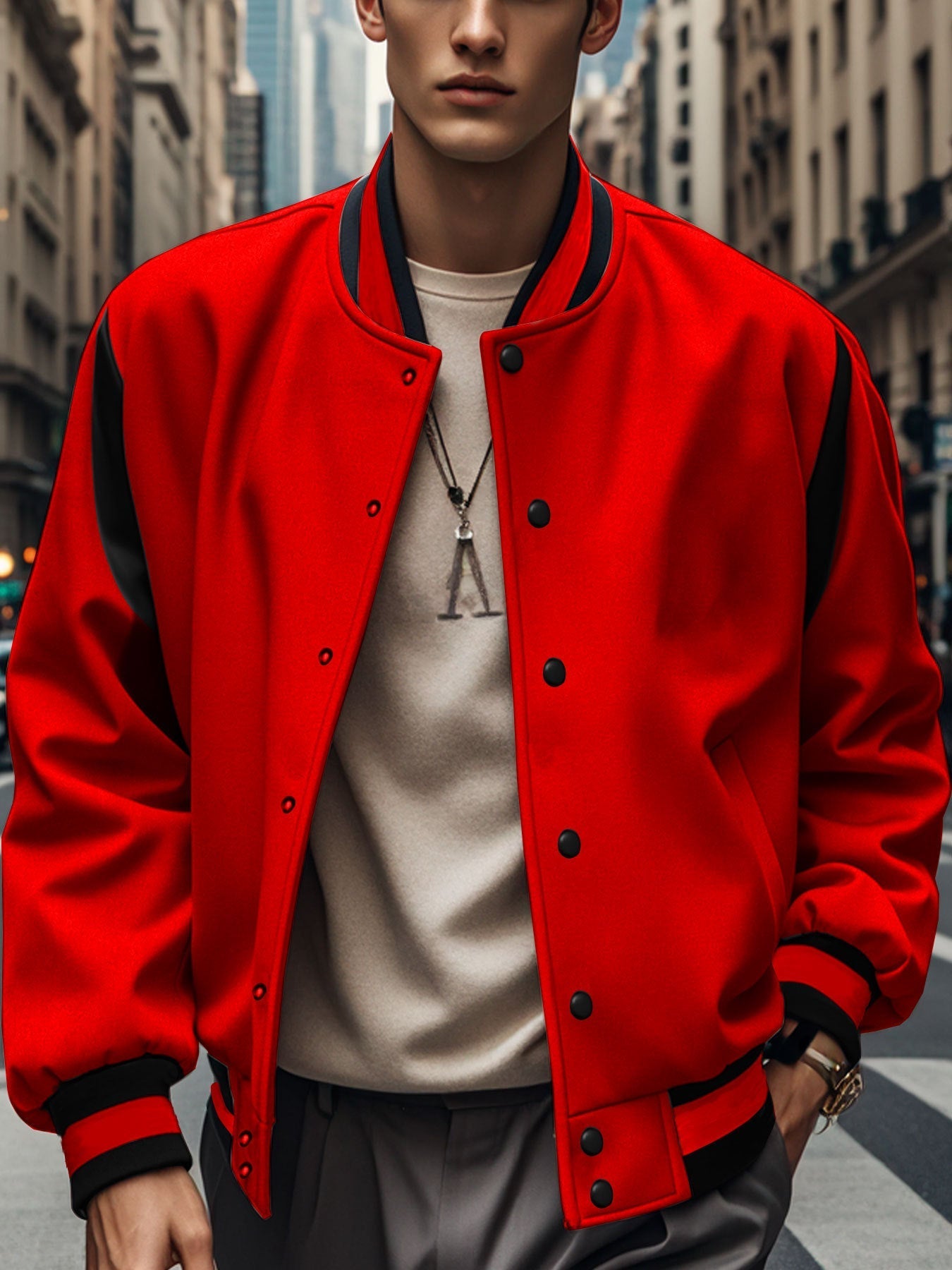 Men's Bomber Jacket With Contrasting Sleeves Street-wave Urban Streetwear Essential For Men
