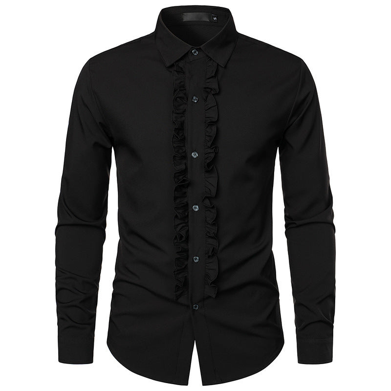Streetwave Ruffled Long Sleeve Shirt For Men Breathable Cotton Comfort With Elegant Button Details