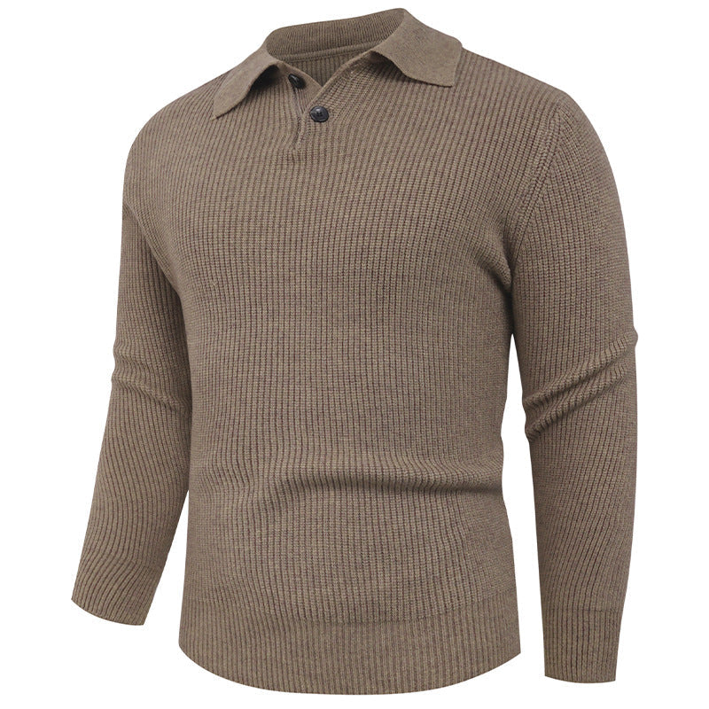 Street-Wave Men's Polo Knit Sweater With Modern Collar And Functional Button Closure For Style-Conscious Men