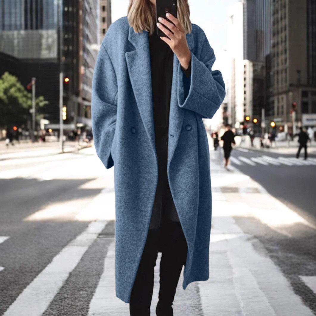 Street-Wave Womens Oversized Wool Coat With Double Breasted Front For Stylish Warmth