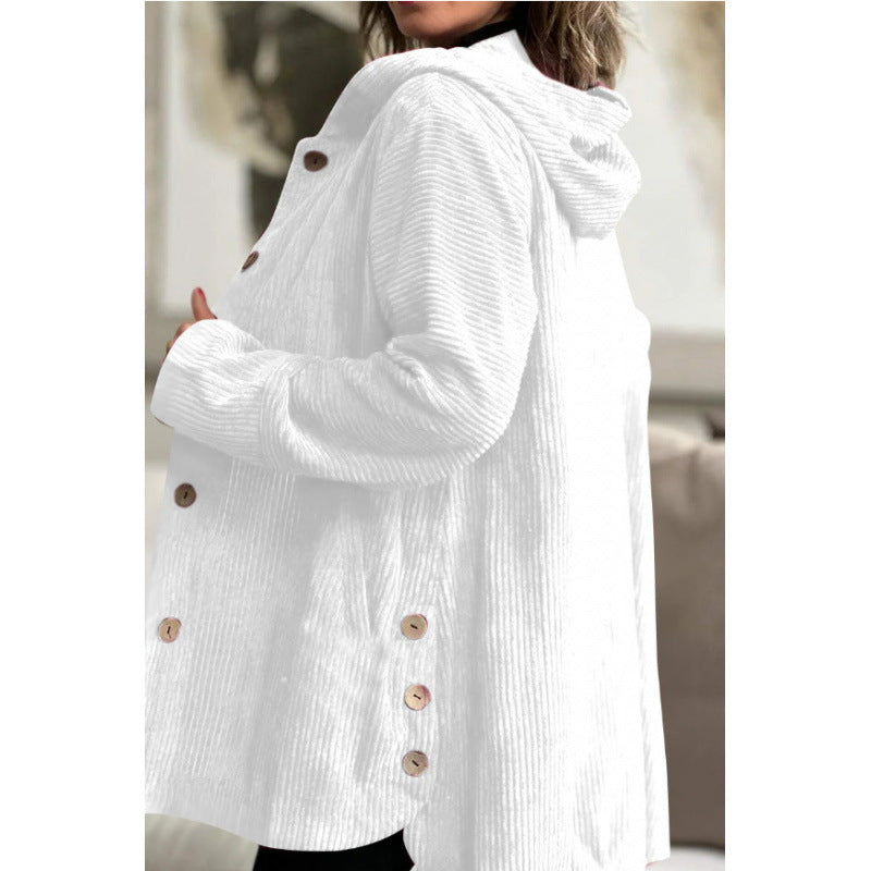 Street-Wave Cordura Hooded Coat For Women With Casual Mid-Length Fit And Button Closure
