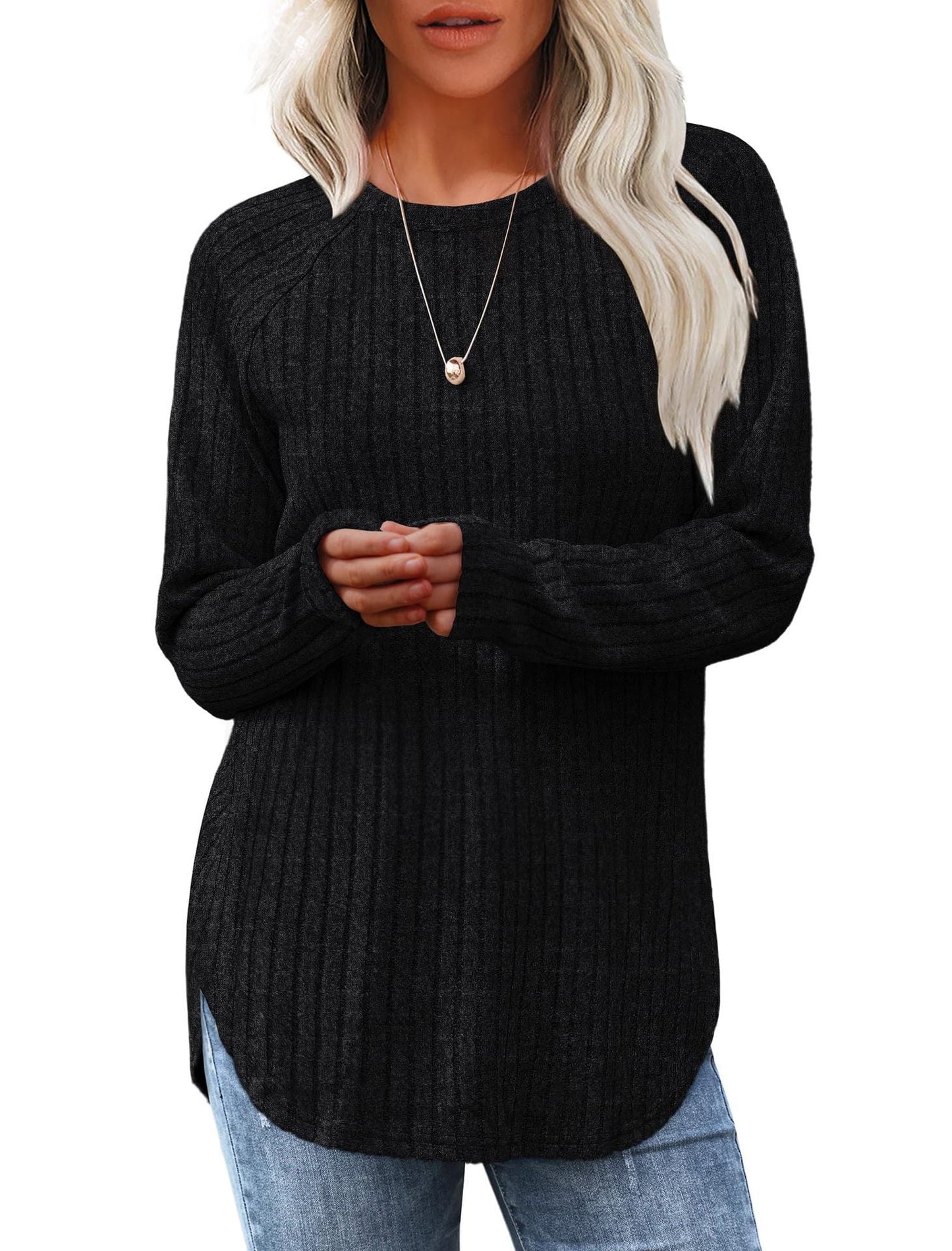 Street-wave Women's Soft Ribbed Knit Sweater Cozy Casual Pullover in Breathable Cotton
