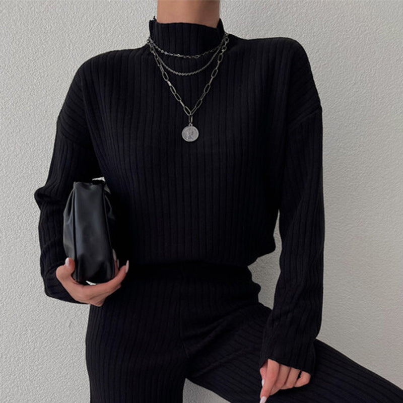 Nordic-Flair Women Ribbed Knit Set Cozy Relaxed Fit Two Piece