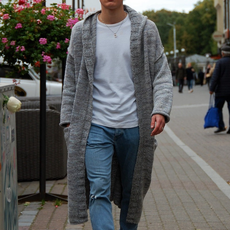 Street-Wave Men's Long Knit Coat With Modern Design And Cozy Warmth For Everyday Streetwear