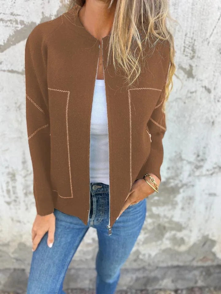 Street-wave Womens Cardigan With Elegant Zipper Details And Fine Knit Structure For Fashionable Women