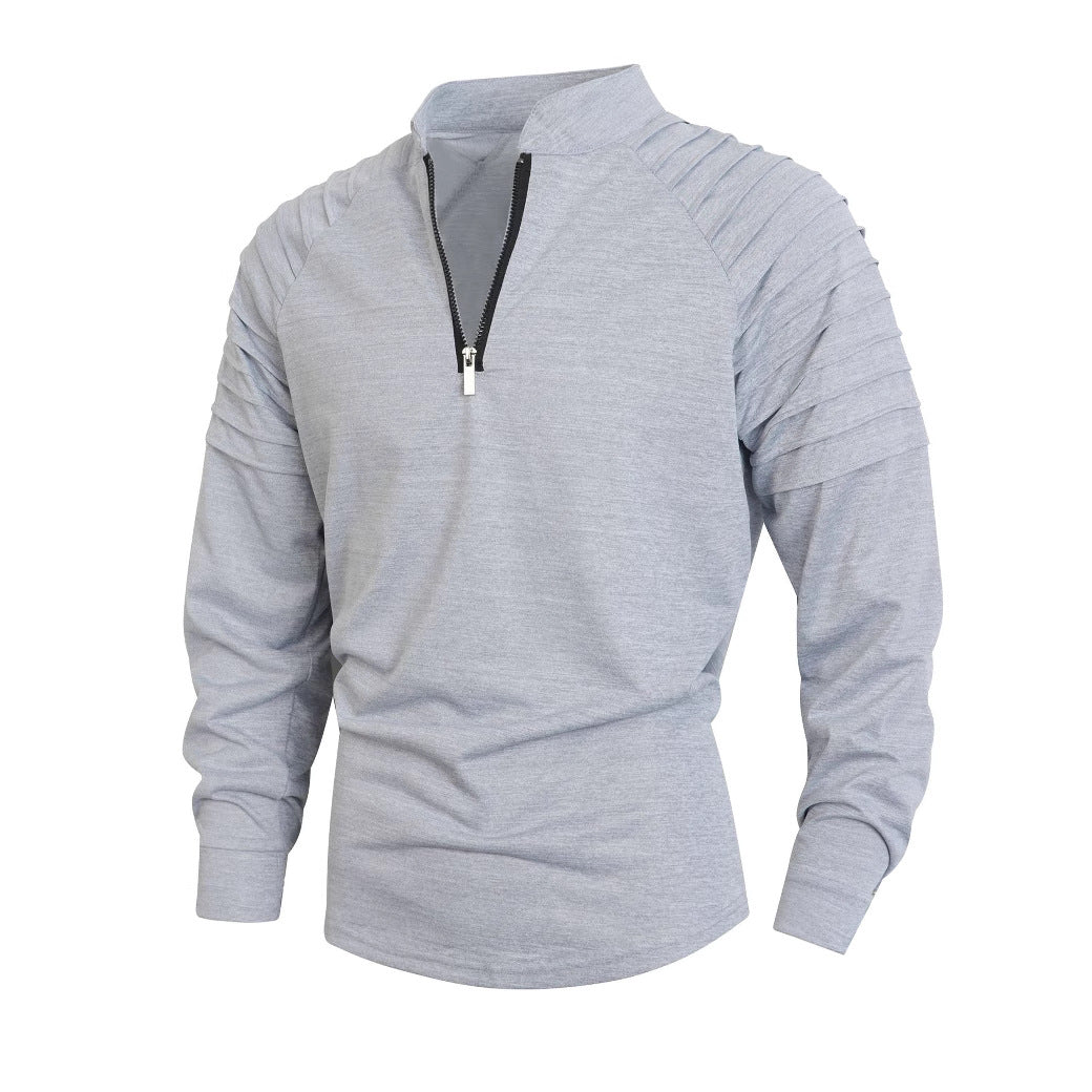 Street-Wave Men's Zip Neck Long Sleeve Shirt With Stand Collar For Active Comfort And Style