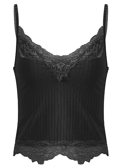 Street-Wave Elegant Lace Tank Top For Women With V-Neck And Scalloped Hem Stretchy Polyester