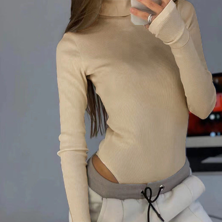 Street Wave Women's High Neck Long Sleeve Top With Cut-Out Details For Modern Everyday