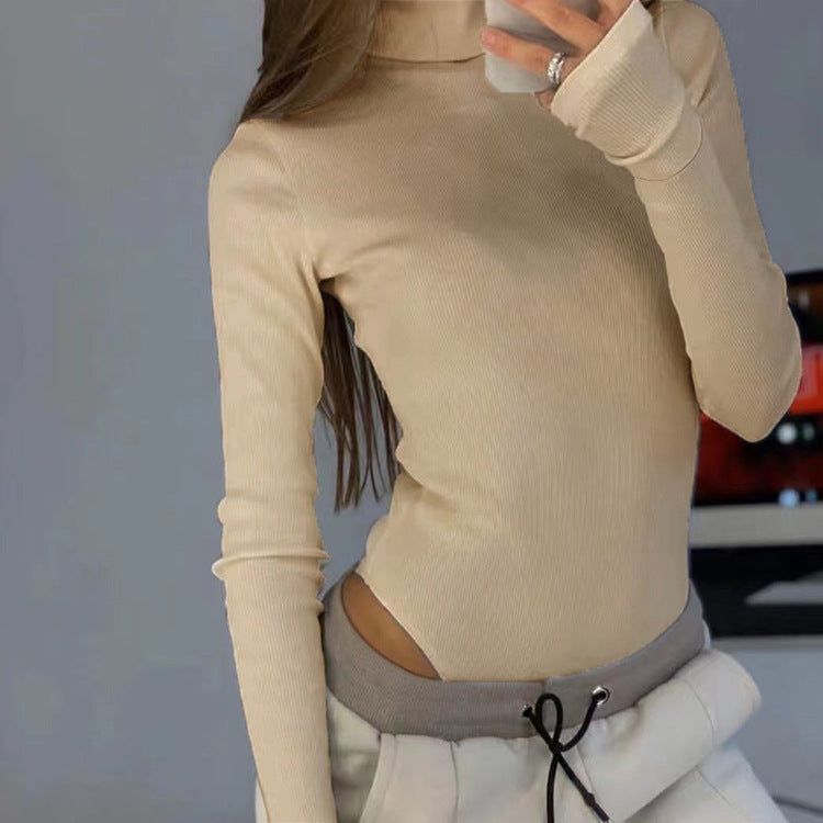 Street Wave Women's High Neck Long Sleeve Top With Cut-Out Details For Modern Everyday