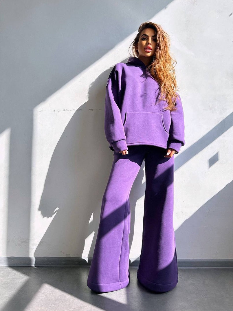 Street-wave Women's Oversized Hoodie And Wide Lounge Pants Set Cozy Comfort Effortless Streetwear