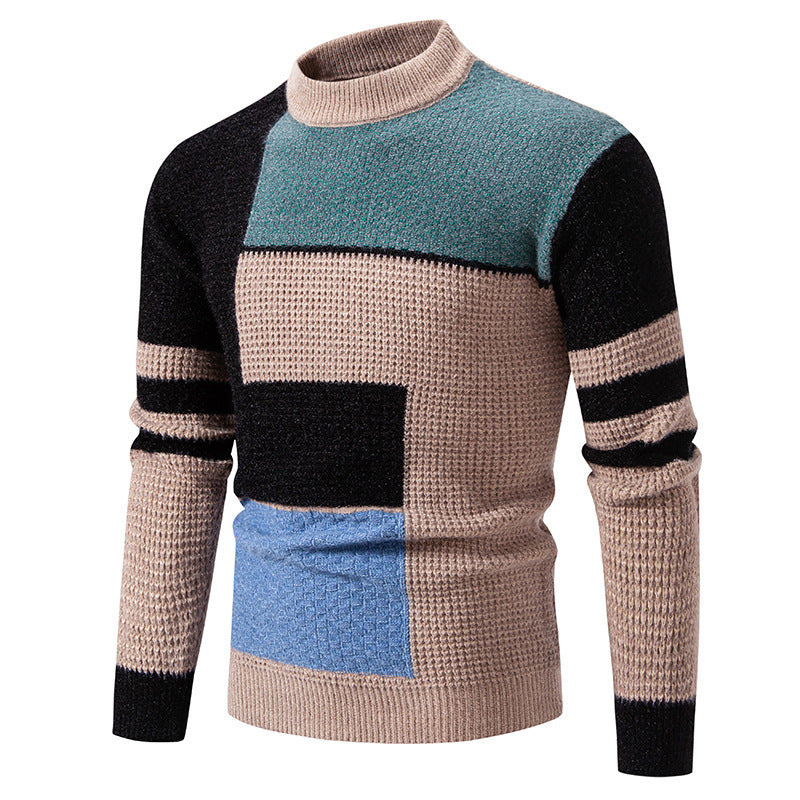 Mens Color Block Knit Sweater Streetwave Soft Structured Patchwork Pullover For Modern Men