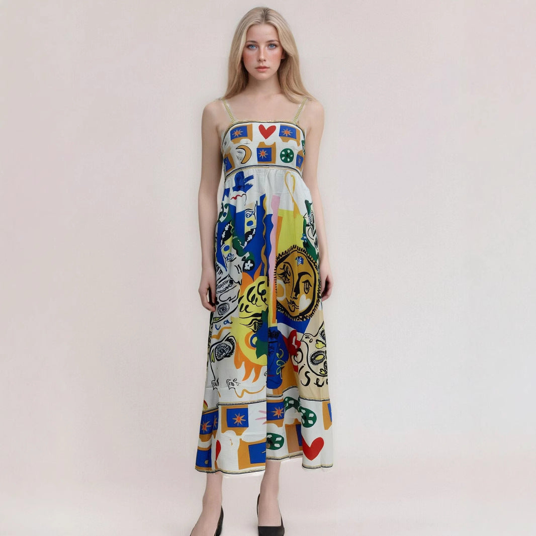 Street-Wave Women's Maxi Dress Strapless High Waist Flowy Chic Abstract Print
