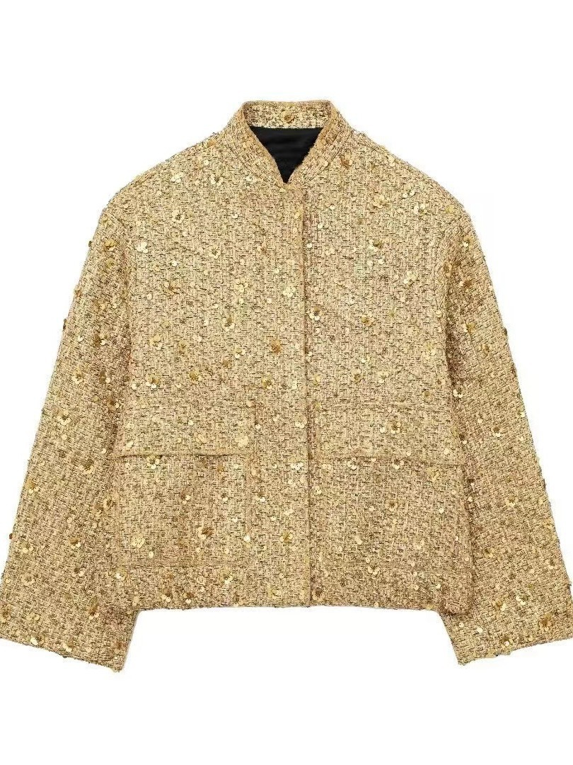 Street-Wave Women's Sequin Bomber Jacket With Glam Sparkle For Party Nights And Evening Events