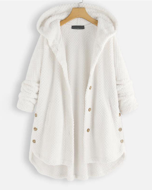 Street Wave Cozy Fleece Hooded Sweatshirt Jacket With Rounded Hem For Women Warm Comfort