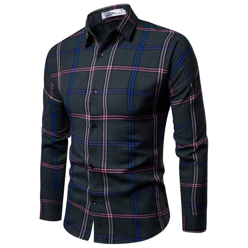 Mens Plaid Long Sleeve Shirt With Modern Fit And Comfortable Breathable Fabric Street Wave