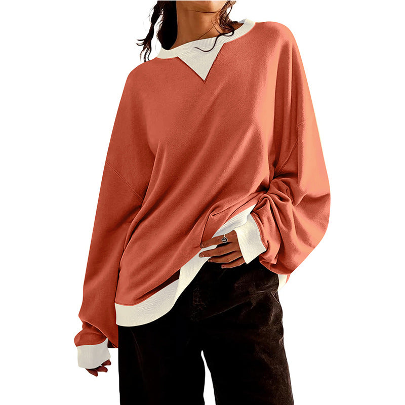 Street-Wave Women's Relaxed V-Neck Sweatshirt With Contrast Trim For Casual Everyday Wear