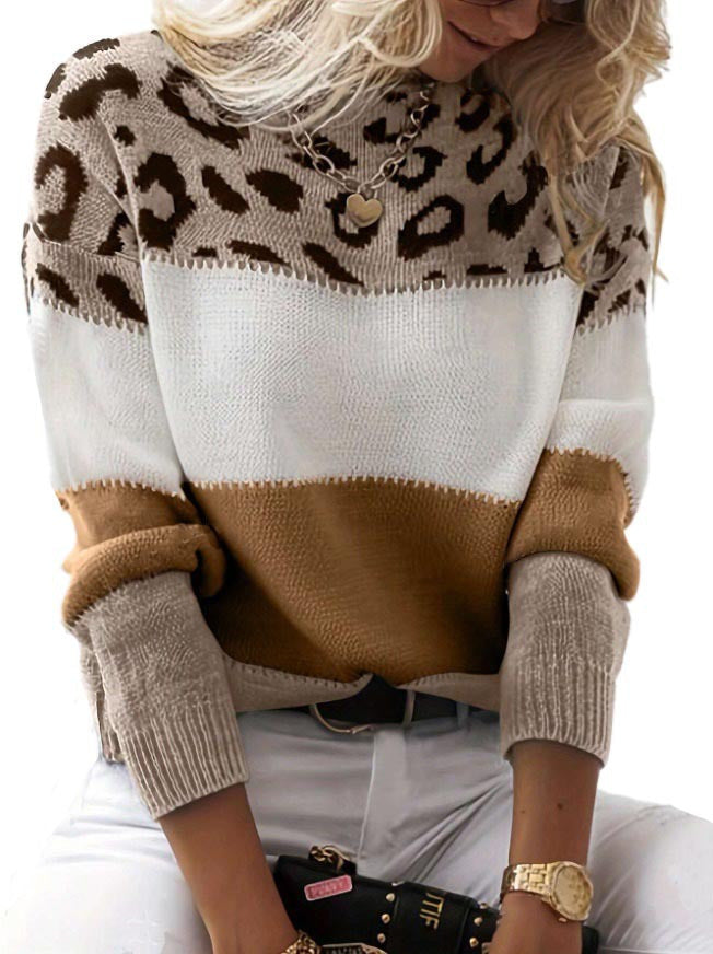 Street Wave Women's Leopard Print Knit Sweater Soft Cozy Casual Fit for Everyday Wear