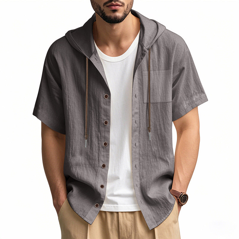 Street-Wave Men Linen Blend Hoodie Shirt Breathable