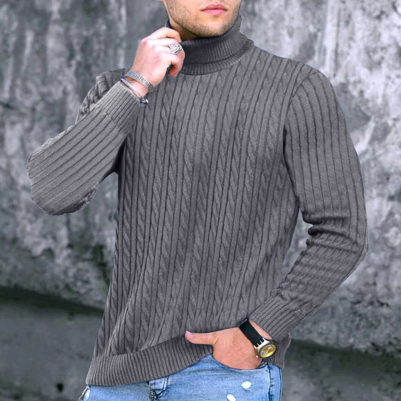 Street-wave Mens Ribbed Turtleneck Sweater With Structured Design For Warm Comfort
