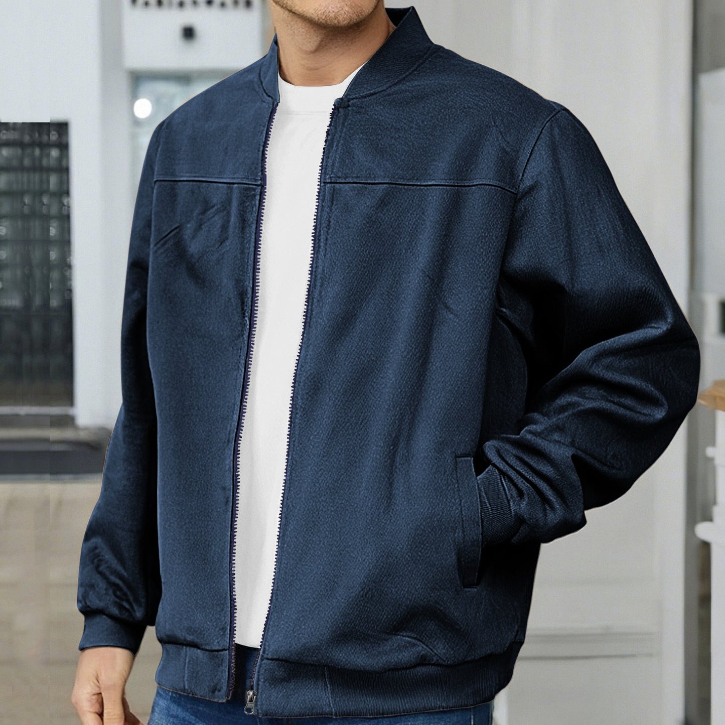 Street-Wave Men's Bomber Jacket With Comfortable Cuffs And Zip For Modern Style Everyday