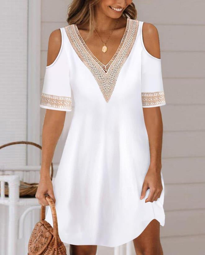 Street-Wave Womens Cut-Out Sleeve Dress With Lace Trim Chic Elegant Day To Night