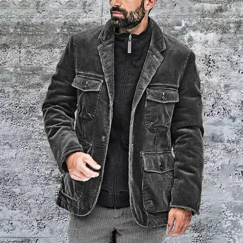 Street-wave Corduroy Jacket For Men With Practical Patch Pockets And Modern Cut Fit