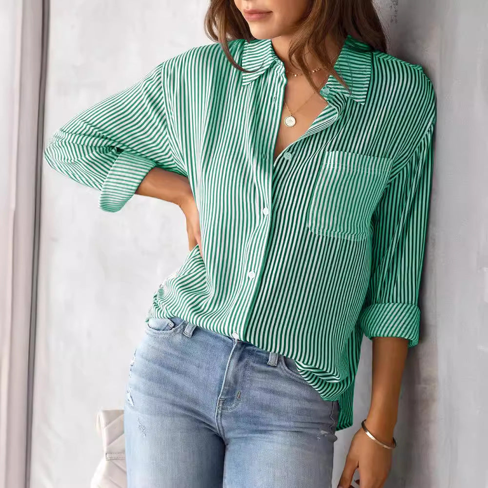 Street-wave Womens Button Down Shirt With Vertical Stripes Casual Yet Chic Fit For Women