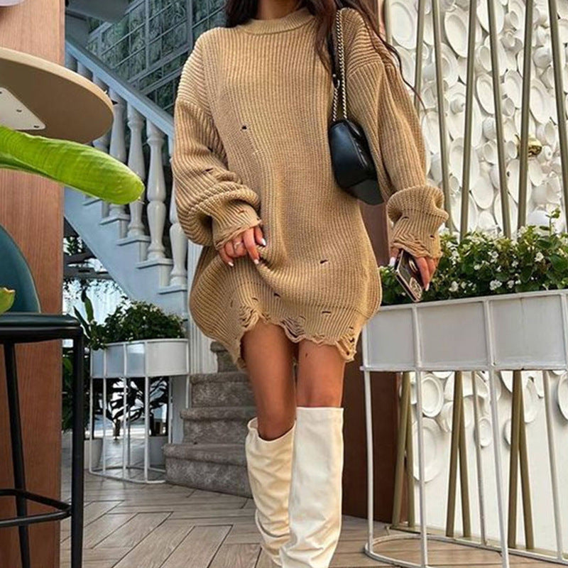 Street-wave Oversized Knit Dress For Women Cozy Breathable Comfort For Everyday Streetwear