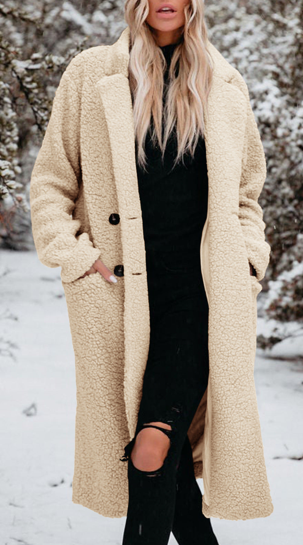 Street-wave Womens Oversized Teddy Coat With Button Closure And Practical Pockets Plush Warmth