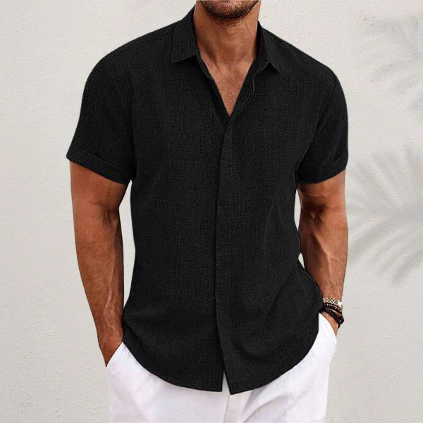 Street-Wave Mens Button Closure Short Sleeve Shirt Breathable Cotton Linen Blend Casual Fit