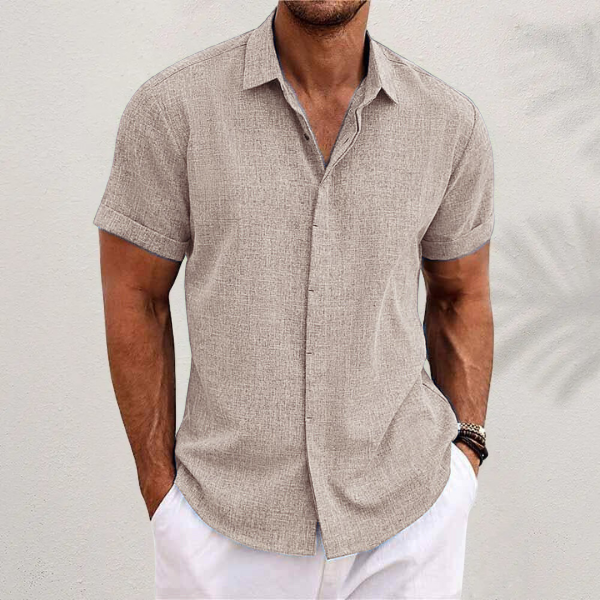 Street-Wave Mens Button Closure Short Sleeve Shirt Breathable Cotton Linen Blend Casual Fit