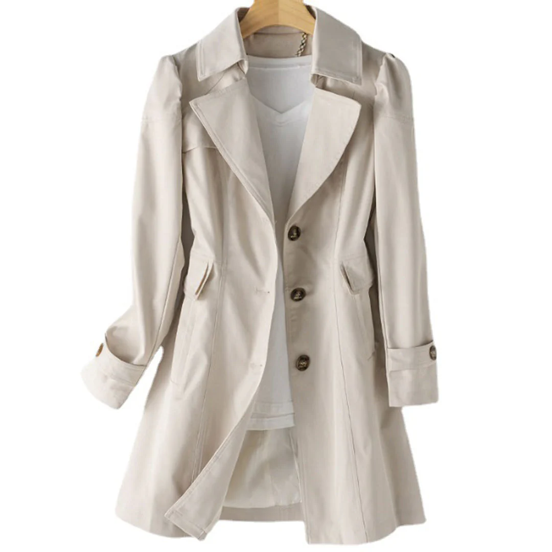 Street-wave Buttoned Trench Coat For Women With Collar Lightweight Autumn Jacket For Everyday Wear