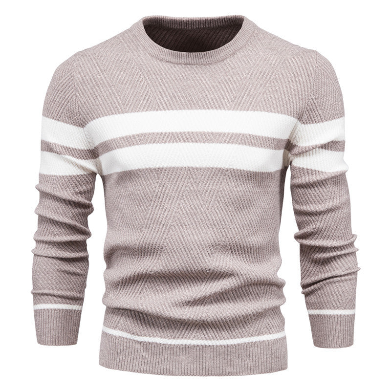 Street-Wave Men's Striped Crewneck Knit Sweater With Soft Comfort Timeless Classic For Style-Conscious Men