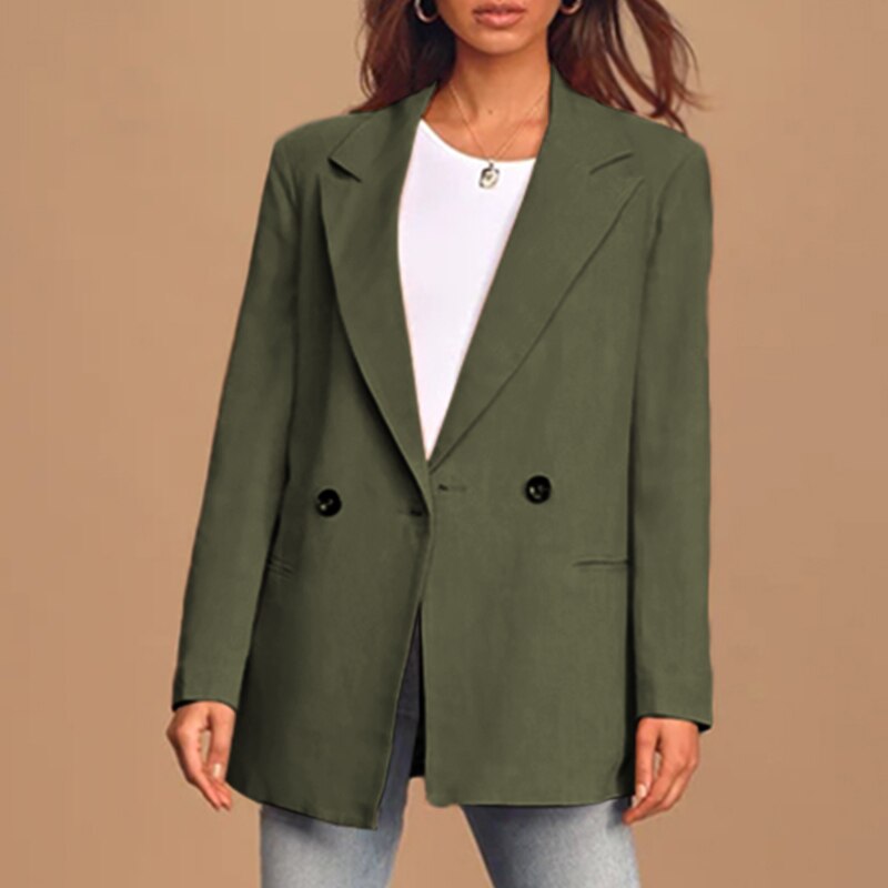 Street-Wave Women's Oversized Double-Breasted Blazer, Classic Lapels, Buttonfront, Versatile For Formal Or Casual