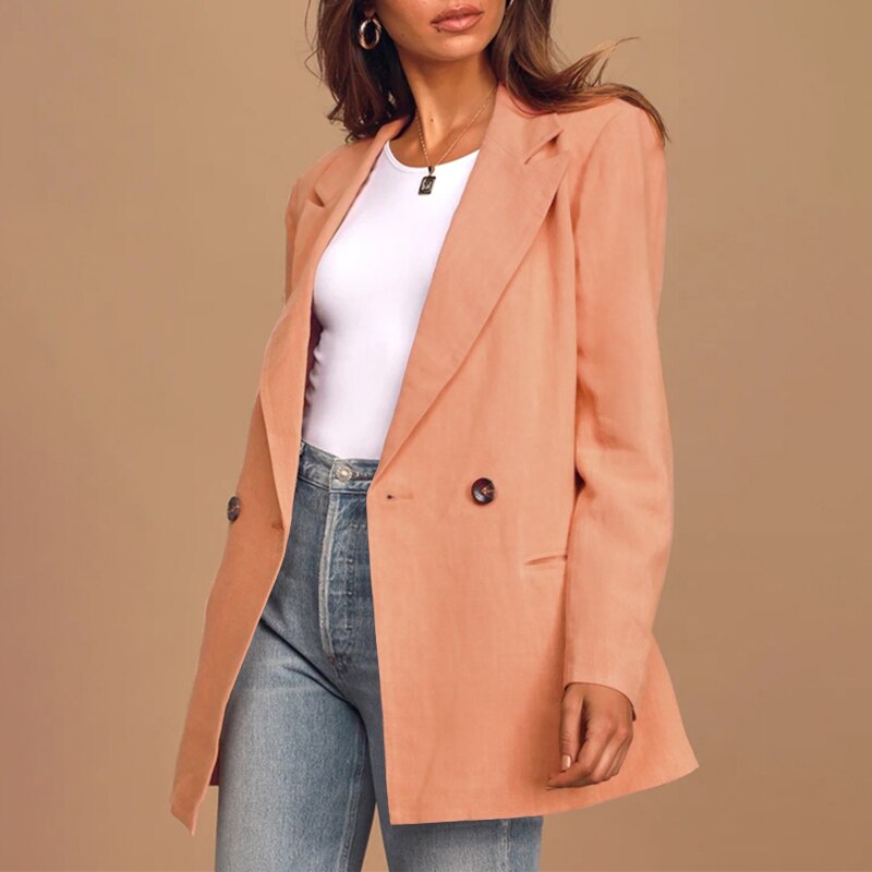 Street-Wave Women's Oversized Double-Breasted Blazer, Classic Lapels, Buttonfront, Versatile For Formal Or Casual