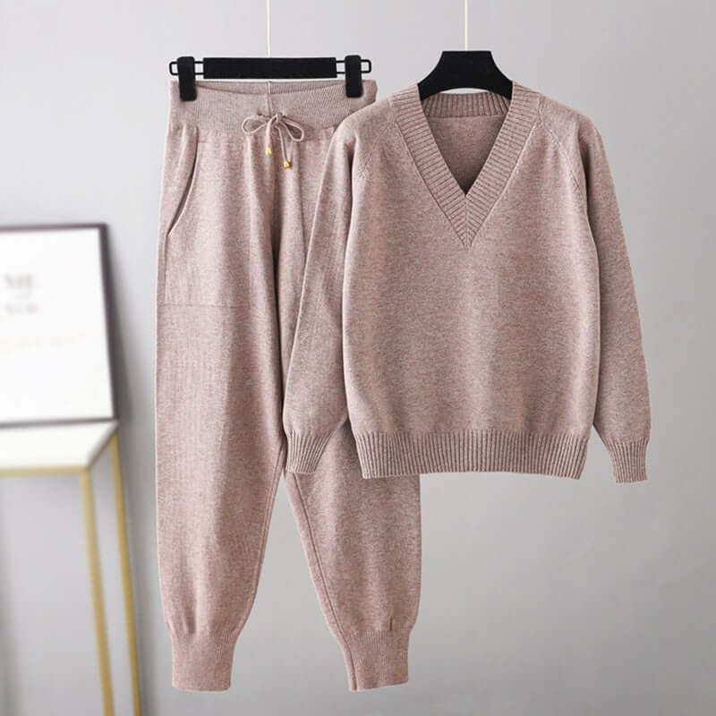 Street Wave Cozy Loungewear Set For Women Soft Knit Pullover And Joggers Perfect For Home Comfort