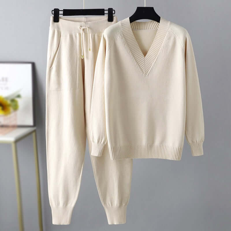 Street Wave Cozy Loungewear Set For Women Soft Knit Pullover And Joggers Perfect For Home Comfort
