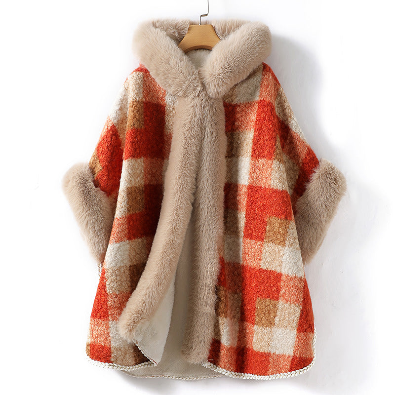 Street Wave Charlotte Snow Queen Coat With Plush Fur Trim Plaid Fleece Winter Luxury For Women