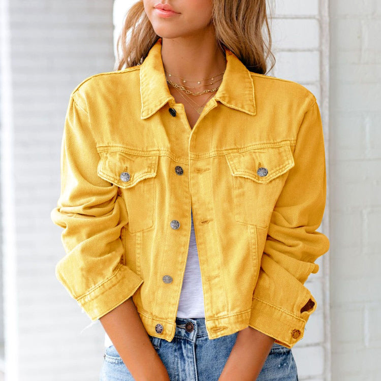 Street-Wave Cropped Denim Jacket Unisex Versatile Wardrobe