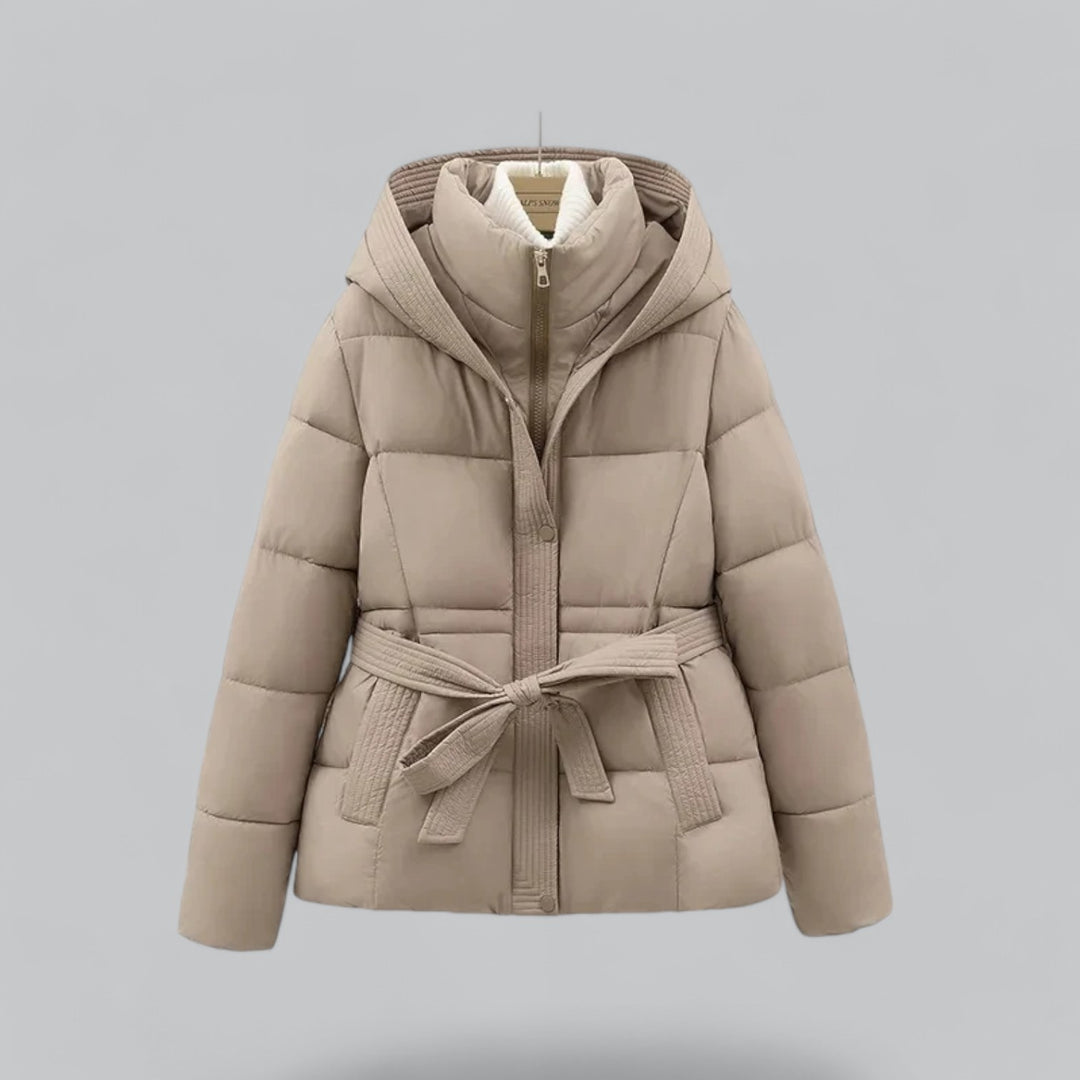 Street-Wave Womens Insulated Puffer Jacket With Belt Hooded Warm Winter Coat For Everyday Comfort