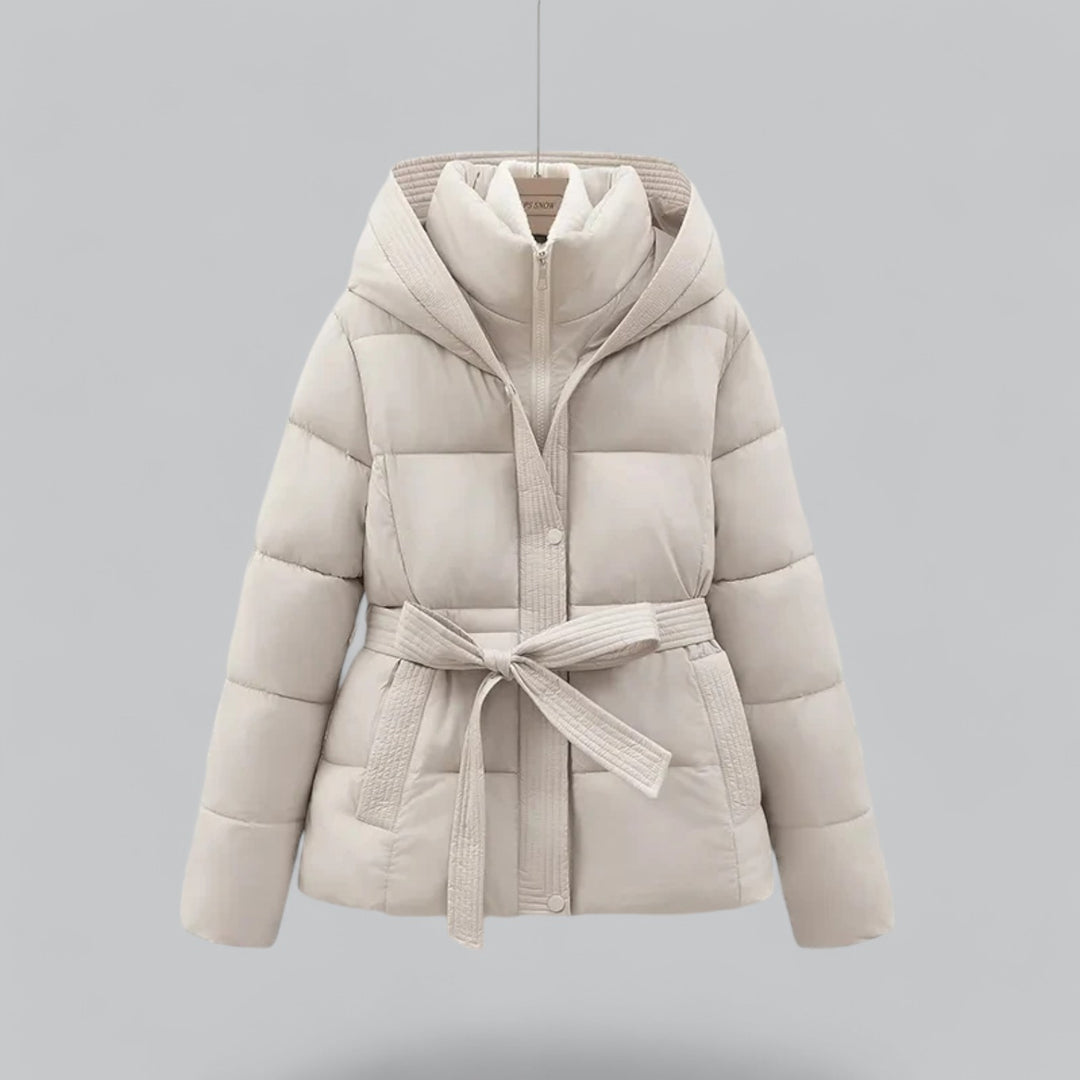 Street-Wave Womens Insulated Puffer Jacket With Belt Hooded Warm Winter Coat For Everyday Comfort